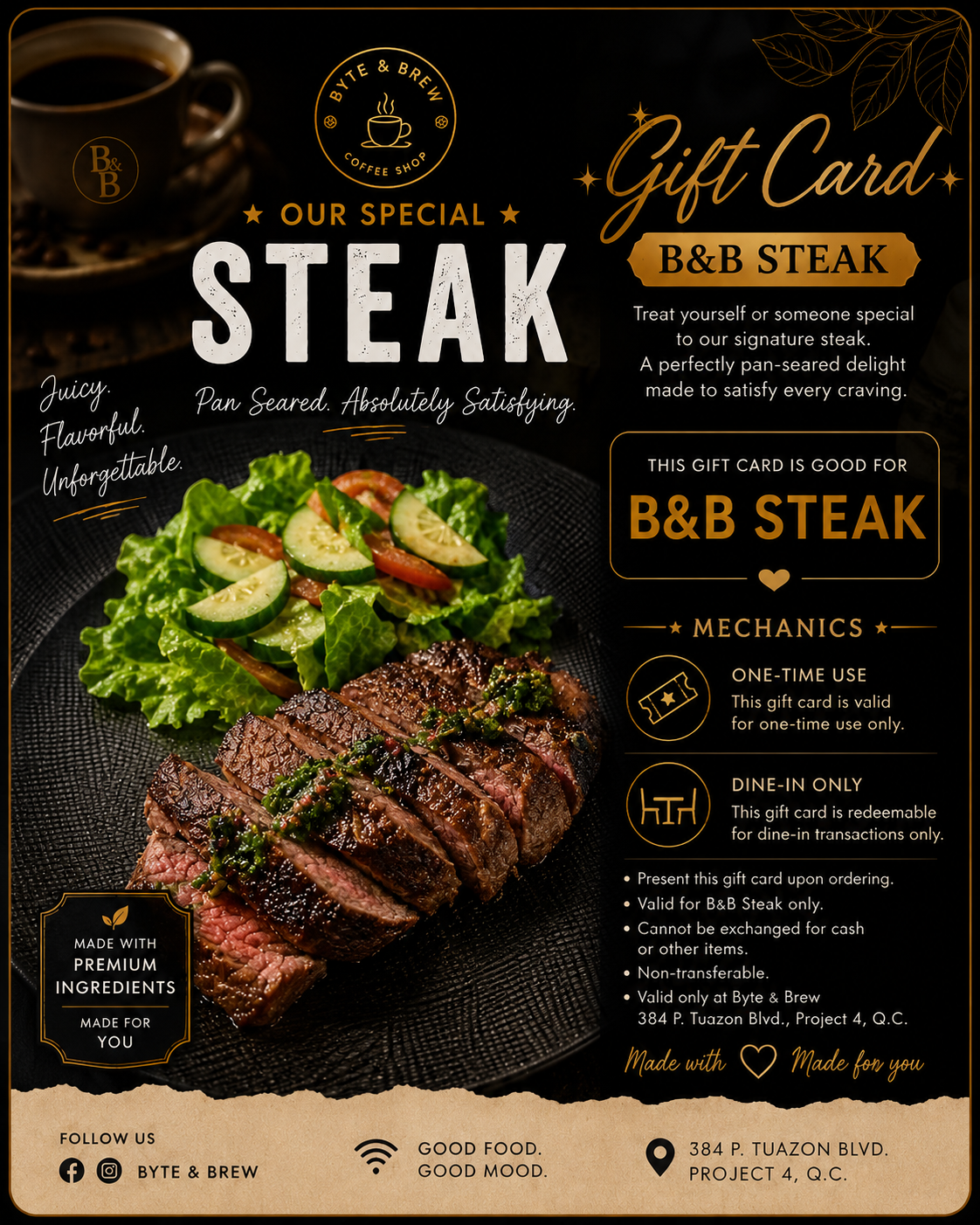 B&B Steak Gift Cards