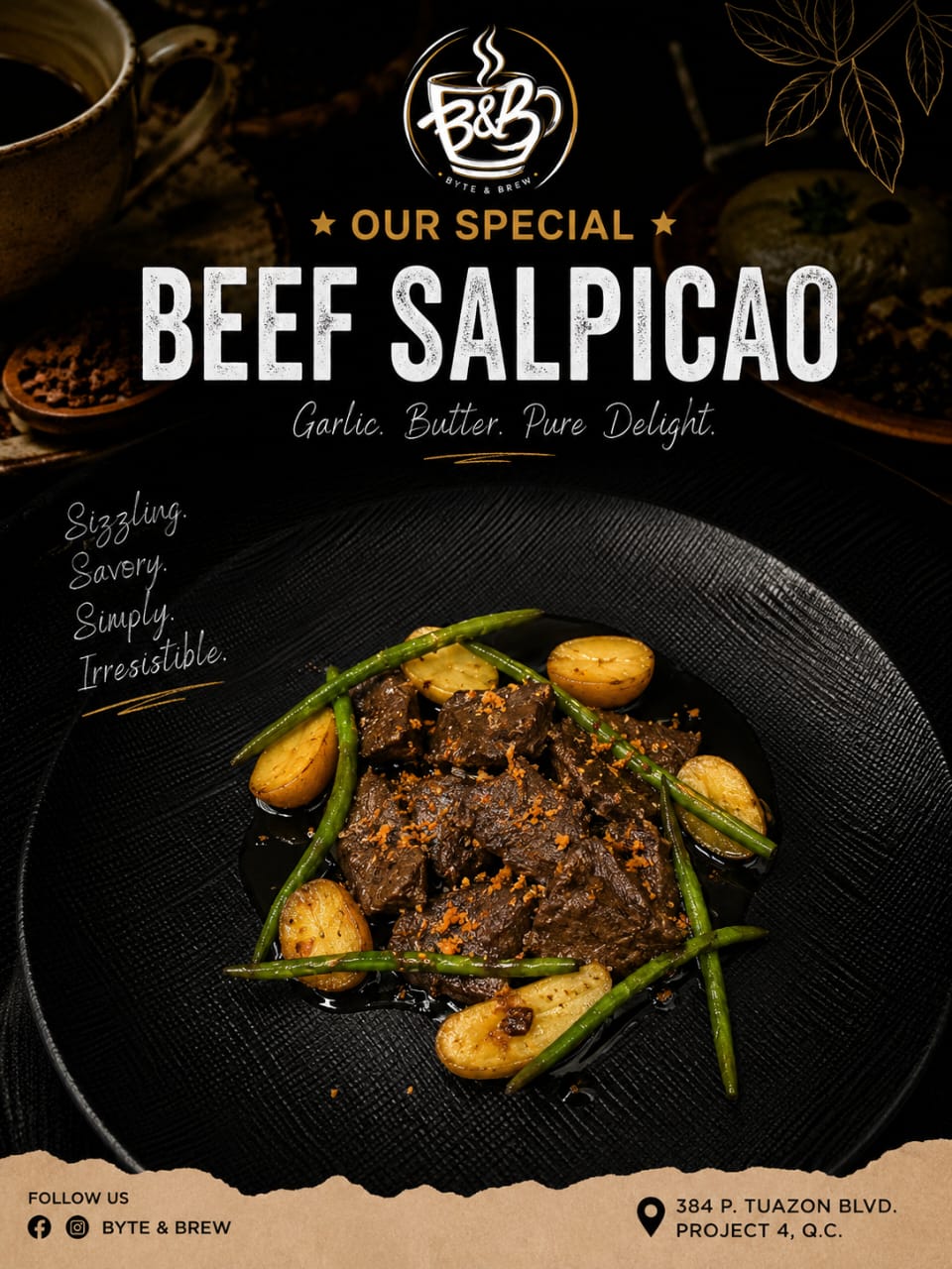 Beef Salpicao with Potato Marbles and Beans